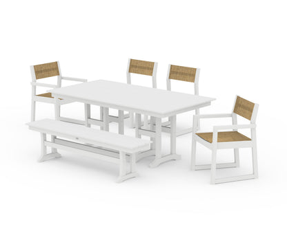POLYWOOD® EDGE Sling 6-Piece Farmhouse Dining Set in White / Burlap Sling