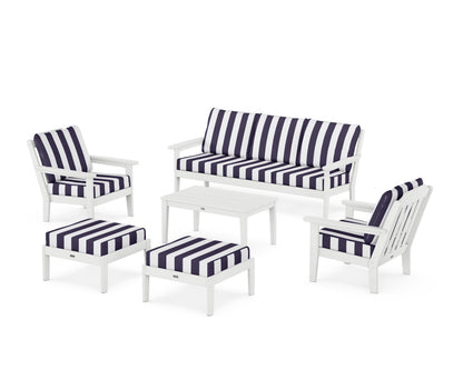 Country Living Cottage 6-Piece Lounge Sofa Set in White / Cabana Stripe Navy