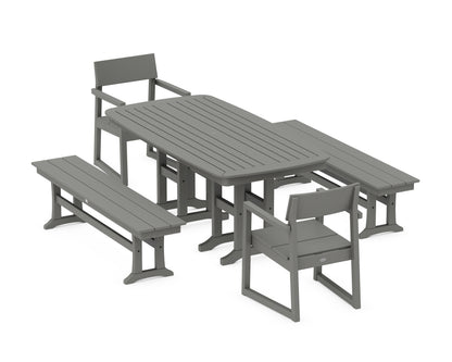 POLYWOOD® EDGE 5-Piece Dining Set with Benches in Slate Grey