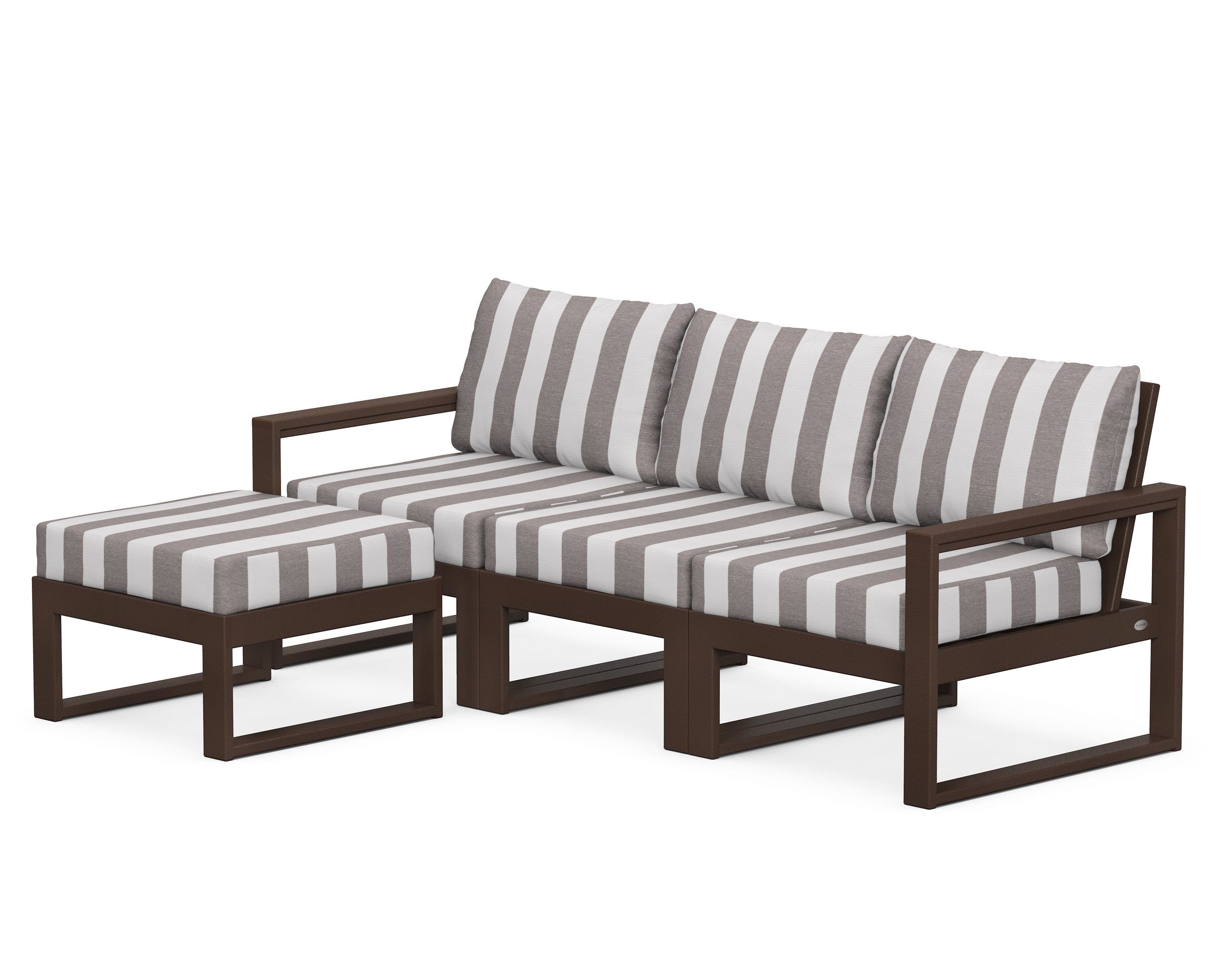 POLYWOOD® EDGE 4-Piece Modular Deep Seating Set with Ottoman in Mahogany / Cabana Stripe Grey Mist