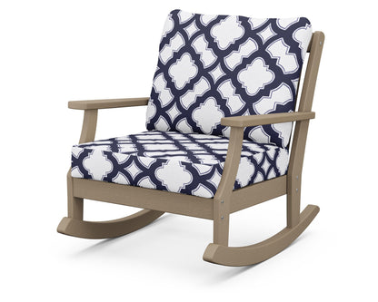 POLYWOOD® Braxton Deep Seating Rocking Chair in Vintage Sahara / Trellis Navy