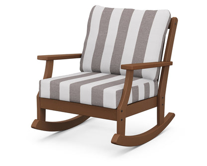 POLYWOOD® Braxton Deep Seating Rocking Chair in Teak / Cabana Stripe Grey Mist