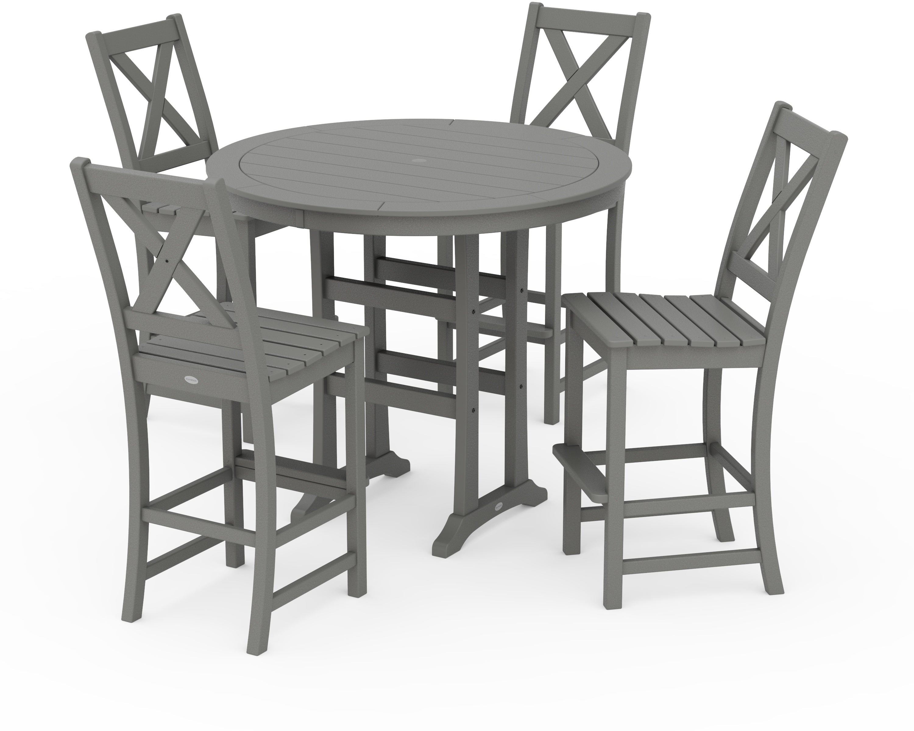 POLYWOOD® Braxton 5-Piece Nautical Trestle Arm Chair Bar Set in Slate Grey