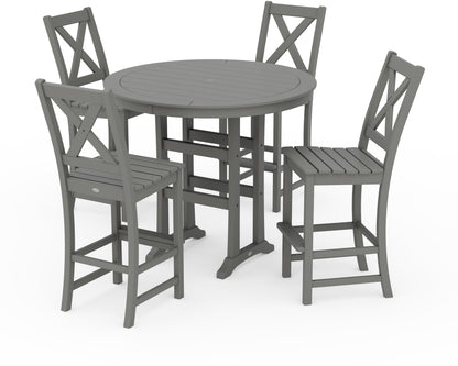 POLYWOOD® Braxton 5-Piece Nautical Trestle Arm Chair Bar Set in Slate Grey