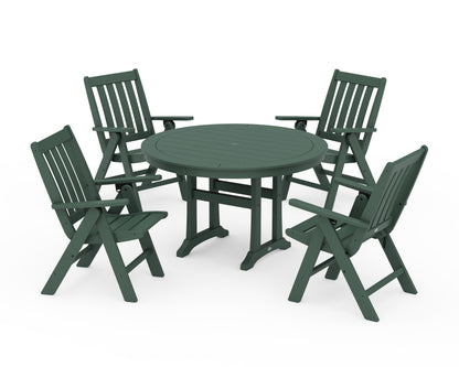 POLYWOOD® Vineyard Folding Chair 5-Piece Round Dining Set with Trestle Legs in Green