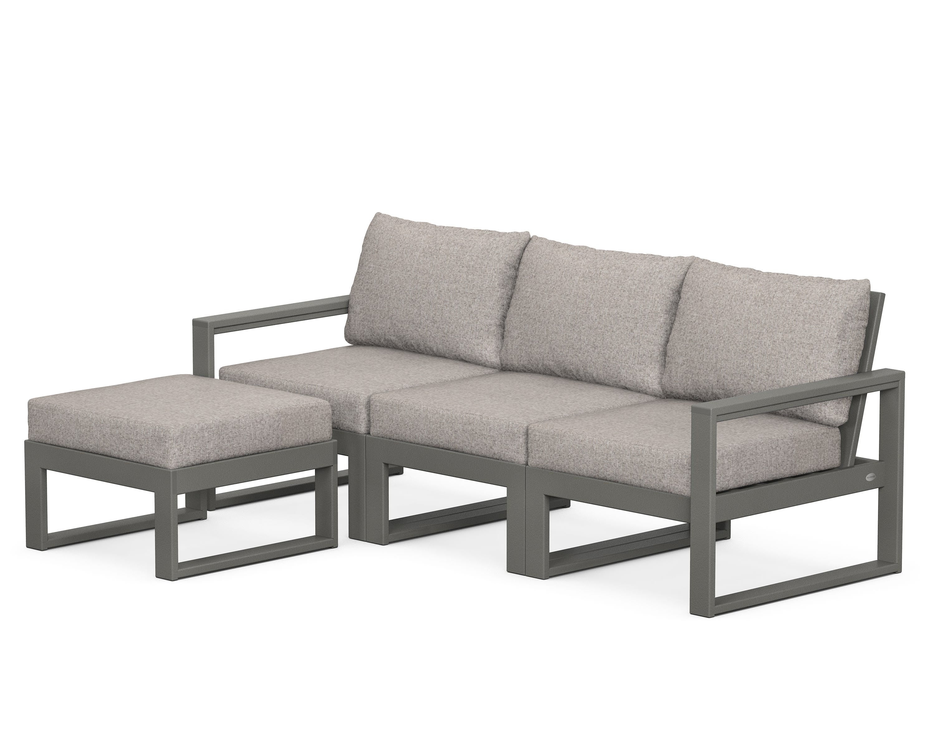 POLYWOOD® EDGE 4-Piece Modular Deep Seating Set with Ottoman in Slate Grey / Weathered Tweed