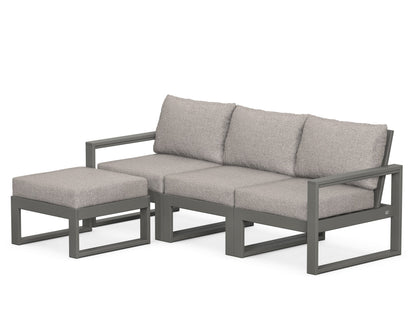 POLYWOOD® EDGE 4-Piece Modular Deep Seating Set with Ottoman in Slate Grey / Weathered Tweed