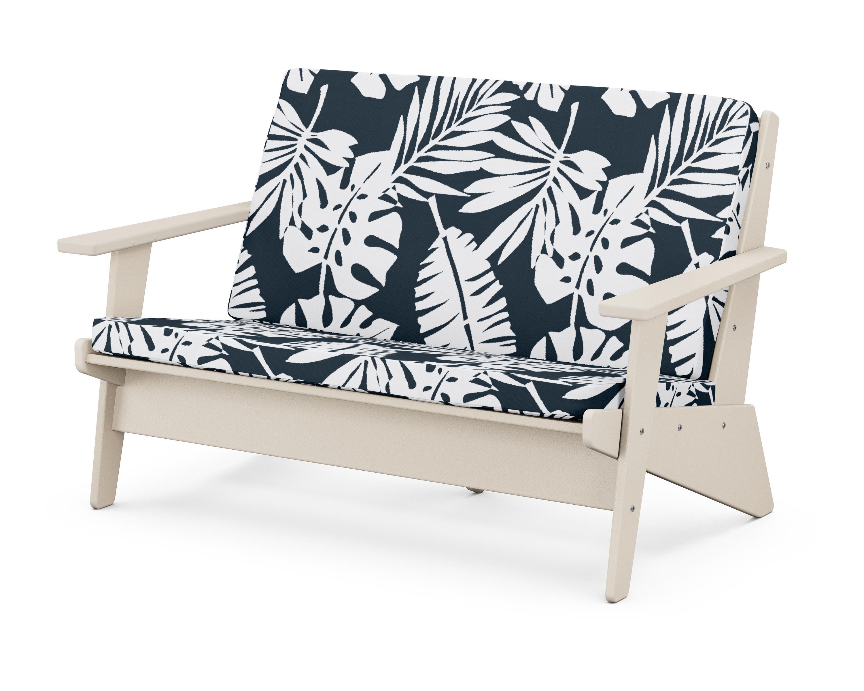 POLYWOOD® Riviera Modern Lounge Loveseat in Sand / Leaf Marine Indigo