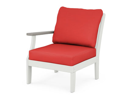 POLYWOOD® Braxton Modular Left Arm Chair in White / Driftwood / Crimson Linen