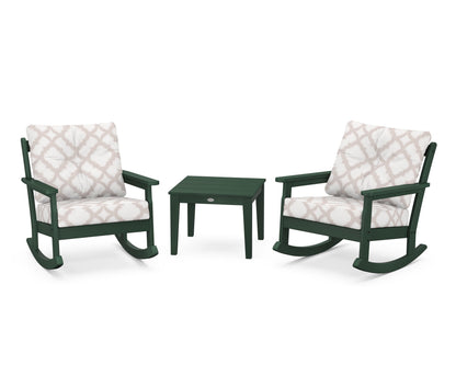 POLYWOOD® Vineyard 3-Piece Deep Seating Rocker Set in Green / Trellis Dune Burlap