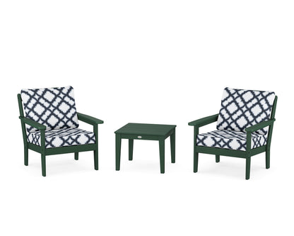 Country Living Cottage 3-Piece Deep Seating Set in Green / Trellis Marine Indigo