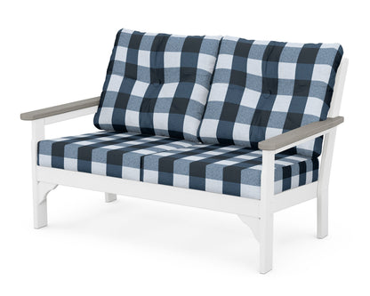 POLYWOOD® Vineyard Deep Seating Loveseat in White / Driftwood / Buffalo Plaid Marine Indigo