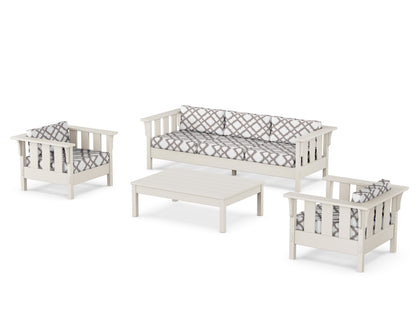 Martha Stewart by POLYWOOD® Acadia 4-Piece Deep Seating Set with Sofa in Sand / Trellis Grey Mist