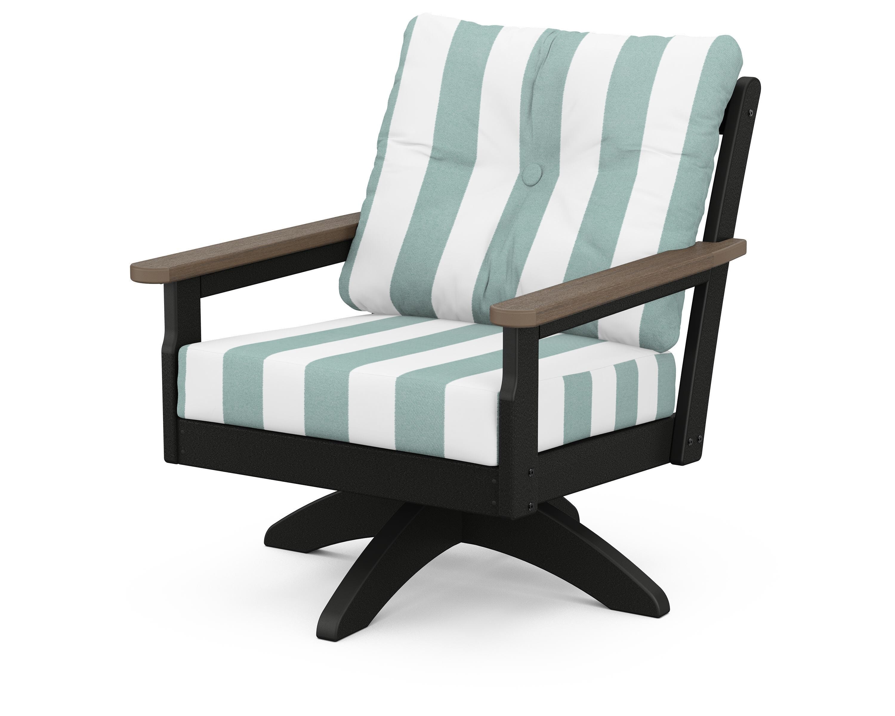 POLYWOOD® Vineyard Deep Seating Swivel Chair in Black / Kona / Cabana Stripe Glacier Spa