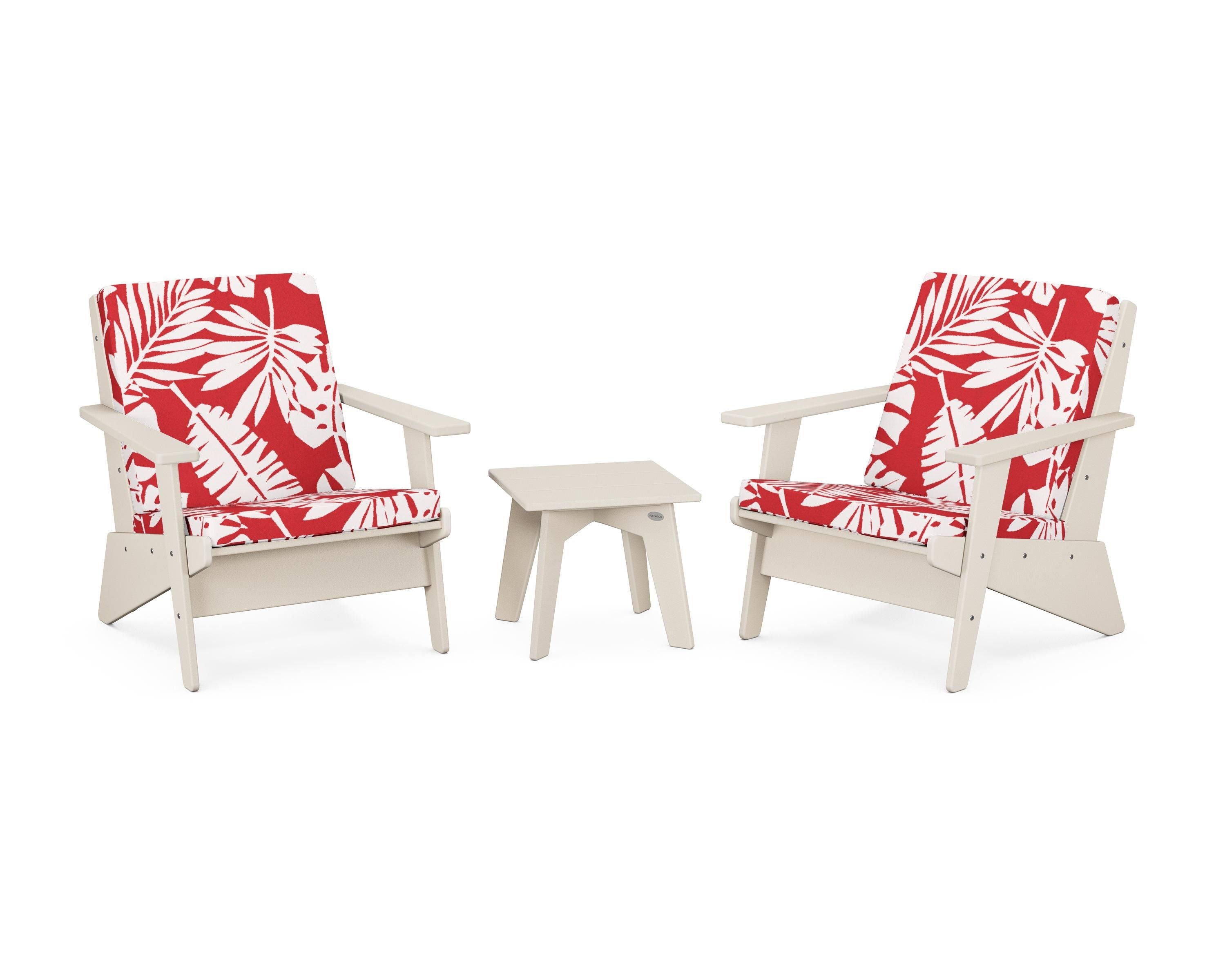 POLYWOOD® Riviera Modern Lounge 3-Piece Set in Sand / Leaf Crimson
