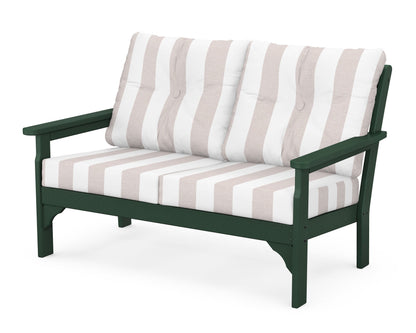 POLYWOOD® Vineyard Deep Seating Loveseat in Green / Cabana Stripe Dune Burlap