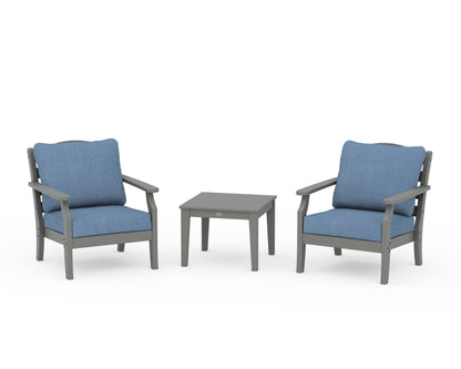Draper James™ by  POLYWOOD® Savannah 3-Piece Deep Seating Set in Slate Grey / Sky Blue