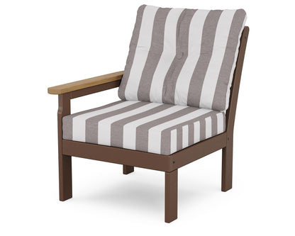 POLYWOOD® Vineyard Modular Left Arm Chair in Mahogany / Natural / Cabana Stripe Grey Mist