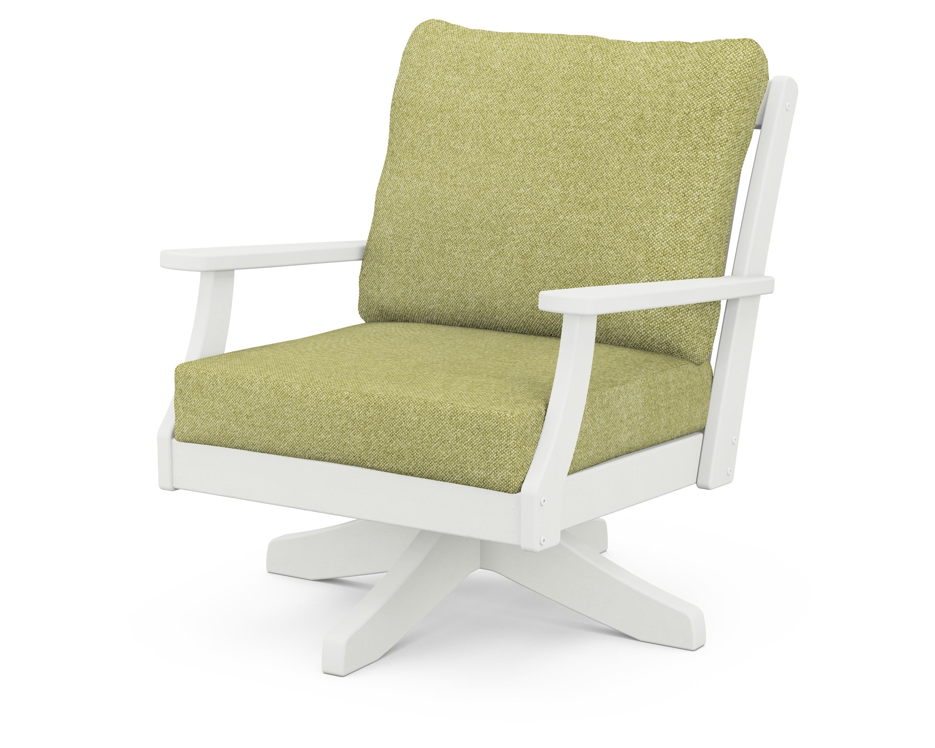 POLYWOOD® Braxton Deep Seating Swivel Chair in Vintage White / Chartreuse Boucle