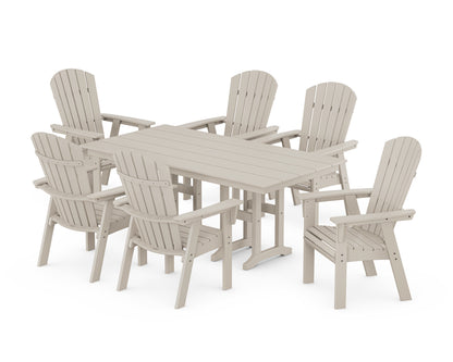 POLYWOOD® Nautical Curveback Adirondack 7-Piece Farmhouse Dining Set in Sand