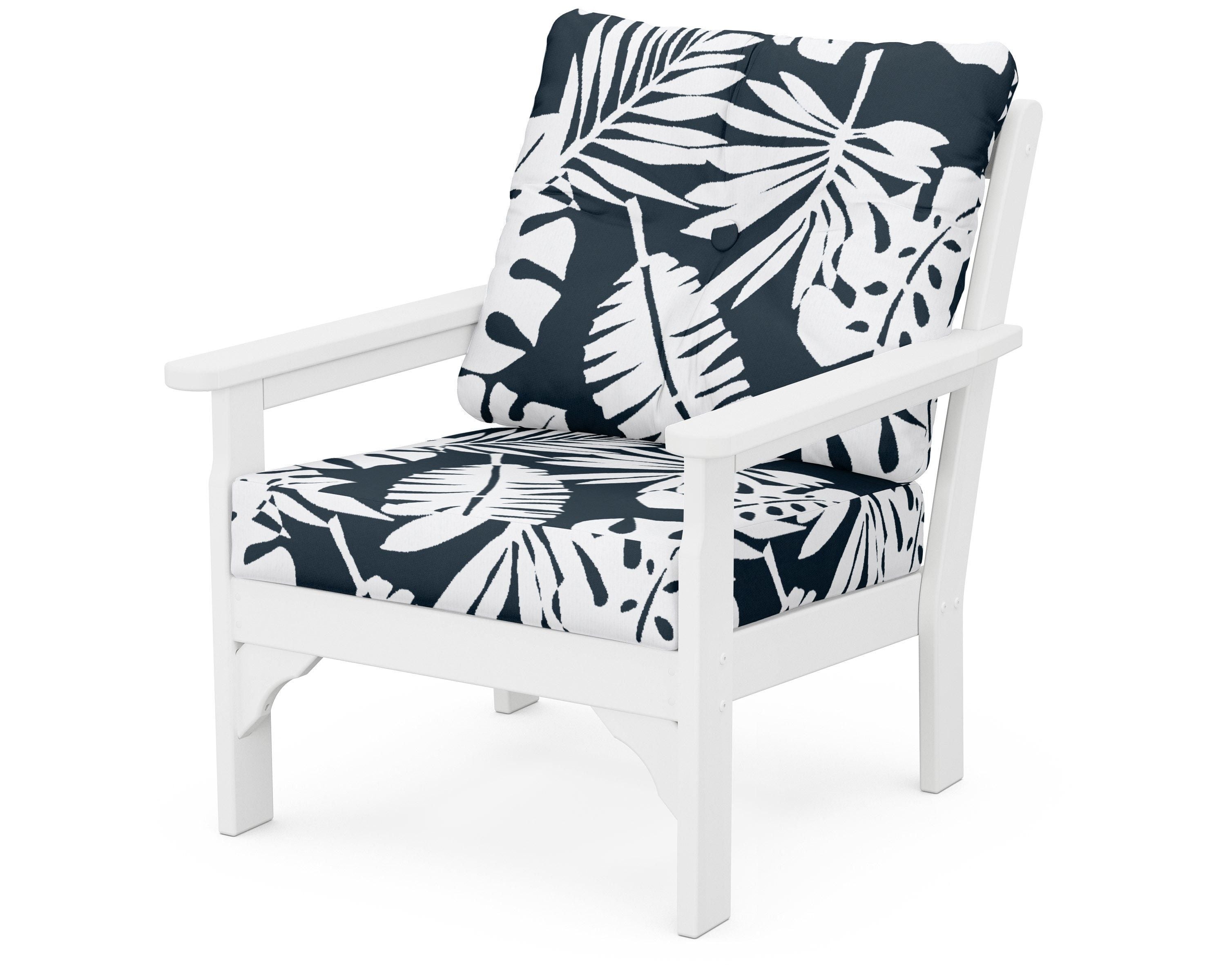 POLYWOOD® Vineyard Deep Seating Chair in White / Leaf Marine Indigo