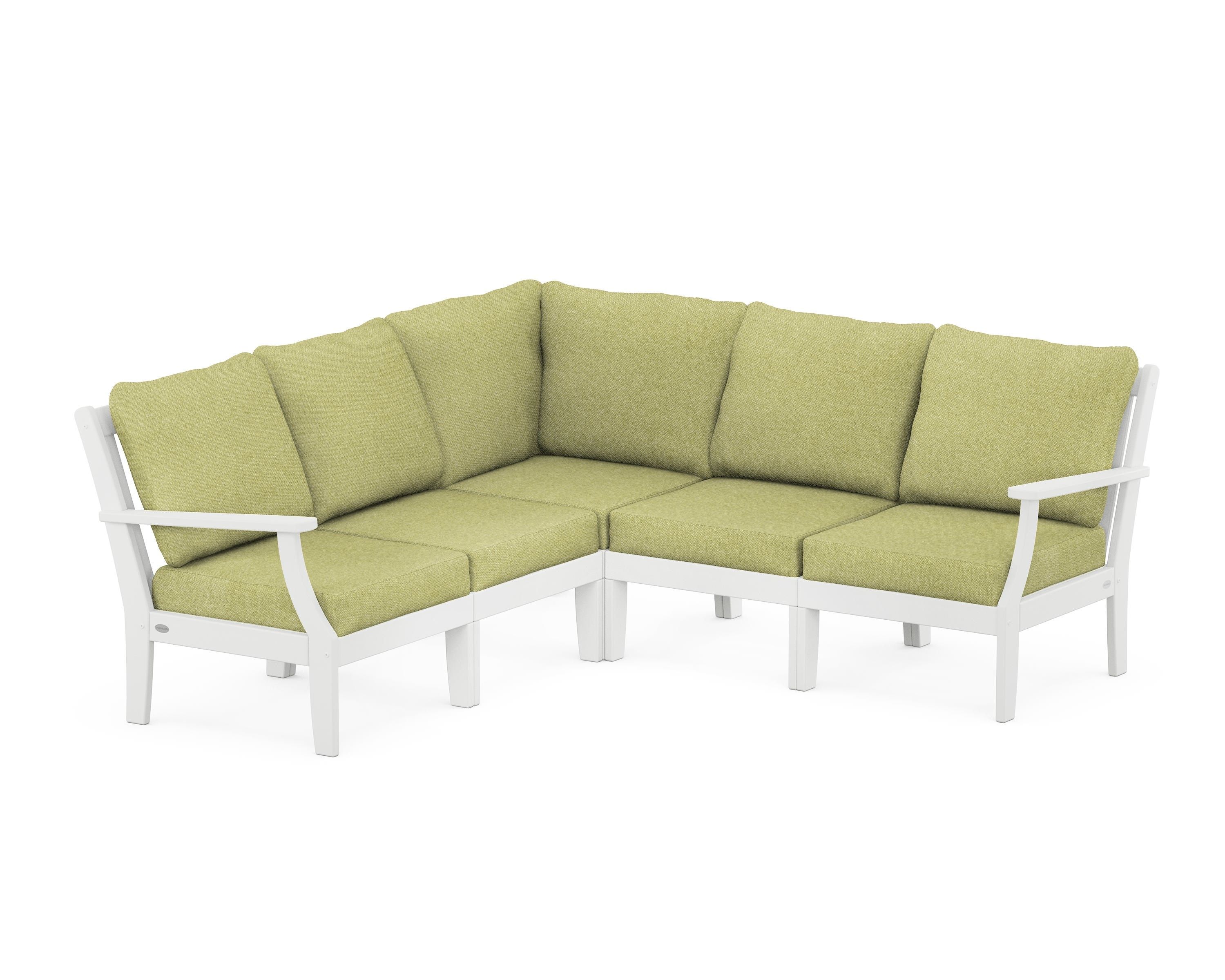 POLYWOOD® Braxton Modular 5-Piece Deep Seating Set in White / Chartreuse Boucle
