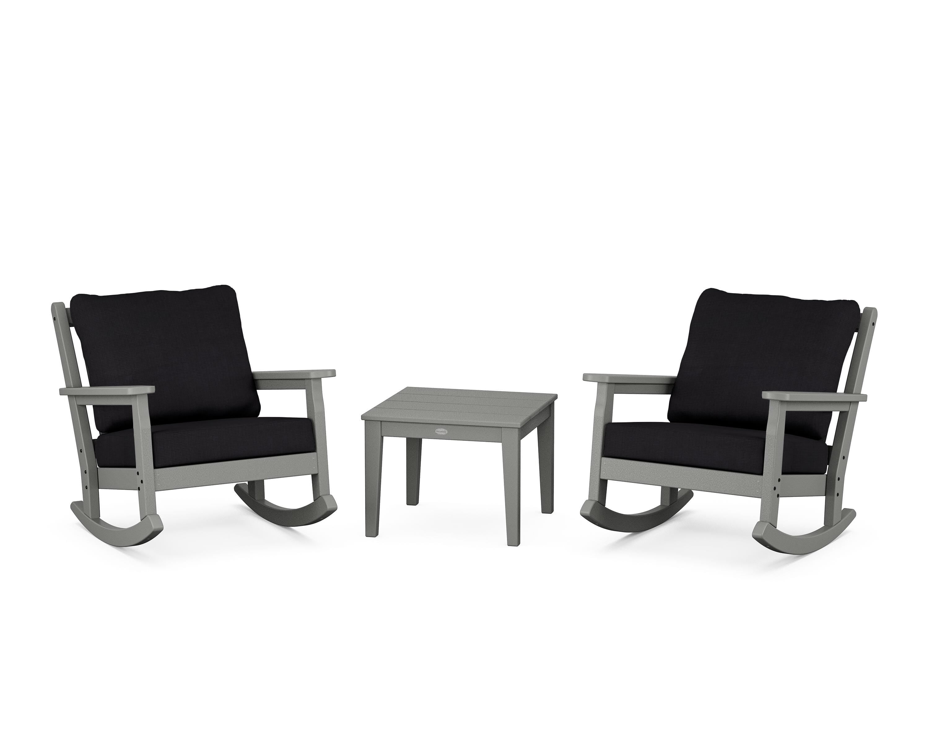 POLYWOOD® Chippendale 3-Piece Deep Seating Rocker Set in Slate Grey / Midnight Linen
