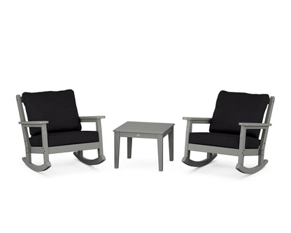 POLYWOOD® Chippendale 3-Piece Deep Seating Rocker Set in Slate Grey / Midnight Linen