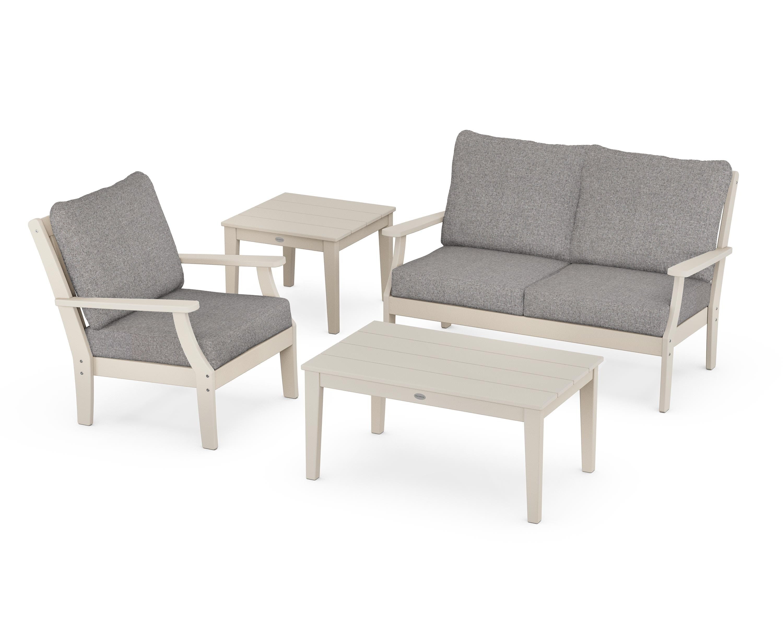 POLYWOOD® Braxton 4-Piece Deep Seating Set in Sand / Grey Mist