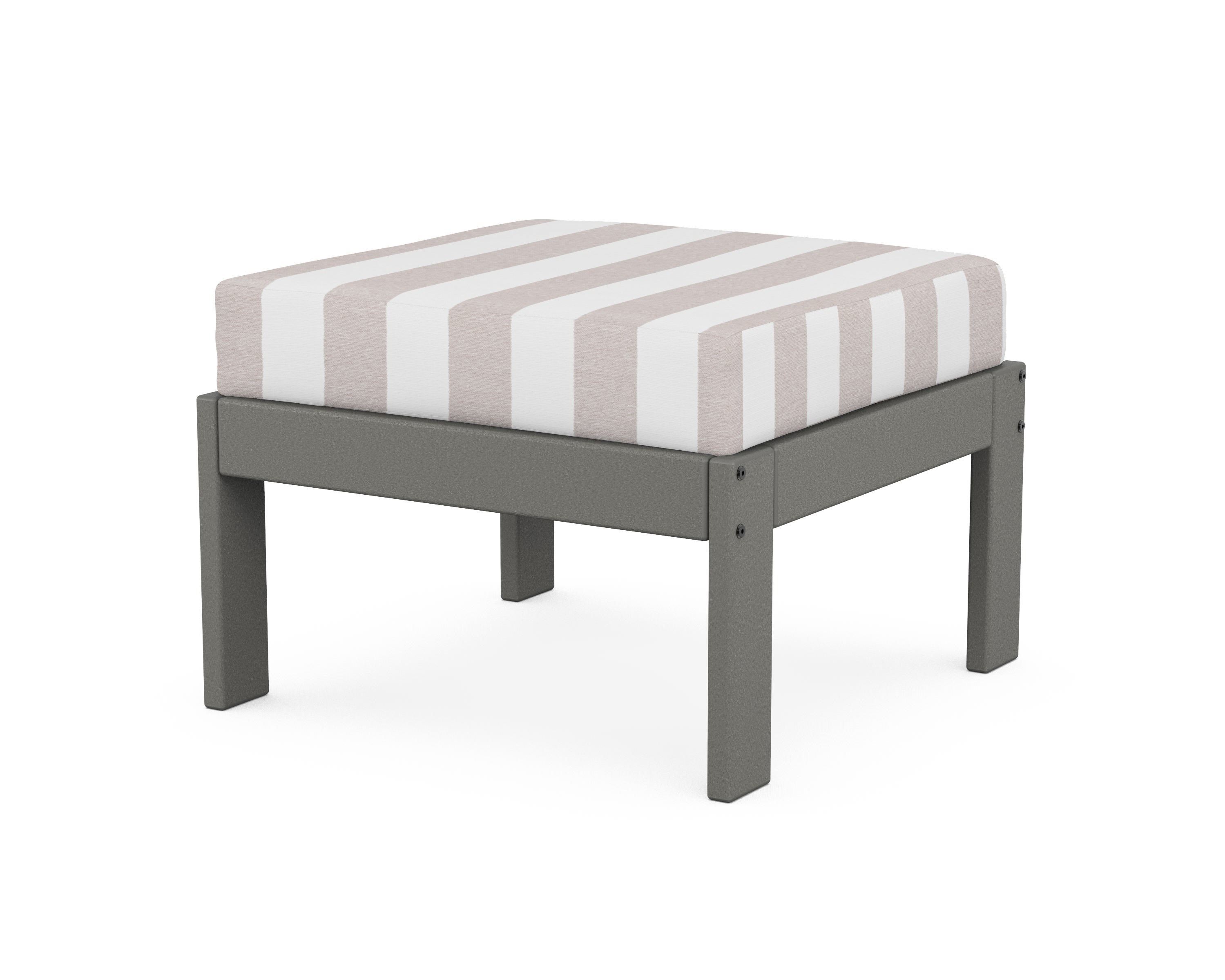 POLYWOOD® Vineyard Modular Ottoman in Slate Grey / Cabana Stripe Dune Burlap