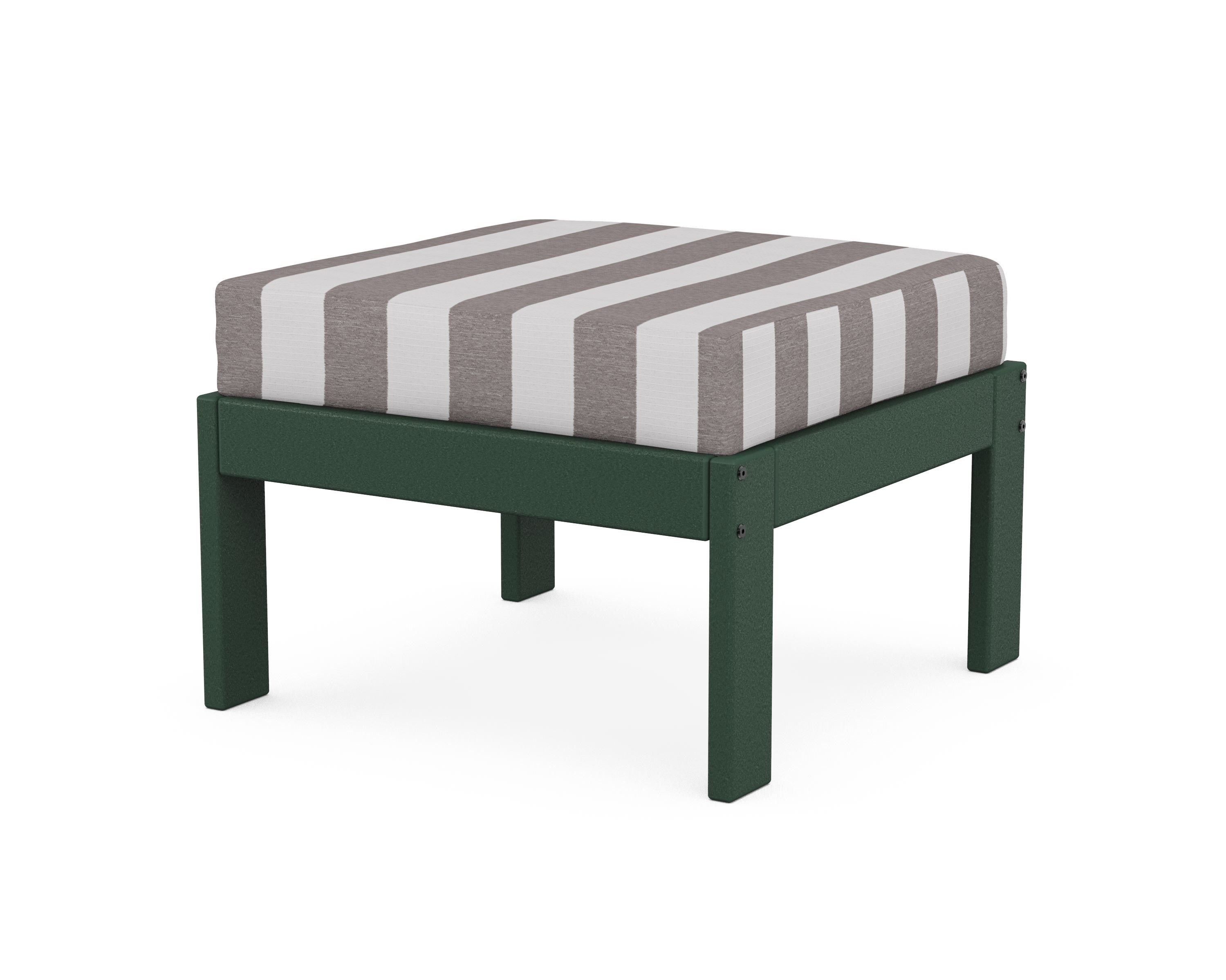 POLYWOOD® Vineyard Modular Ottoman in Green / Cabana Stripe Grey Mist