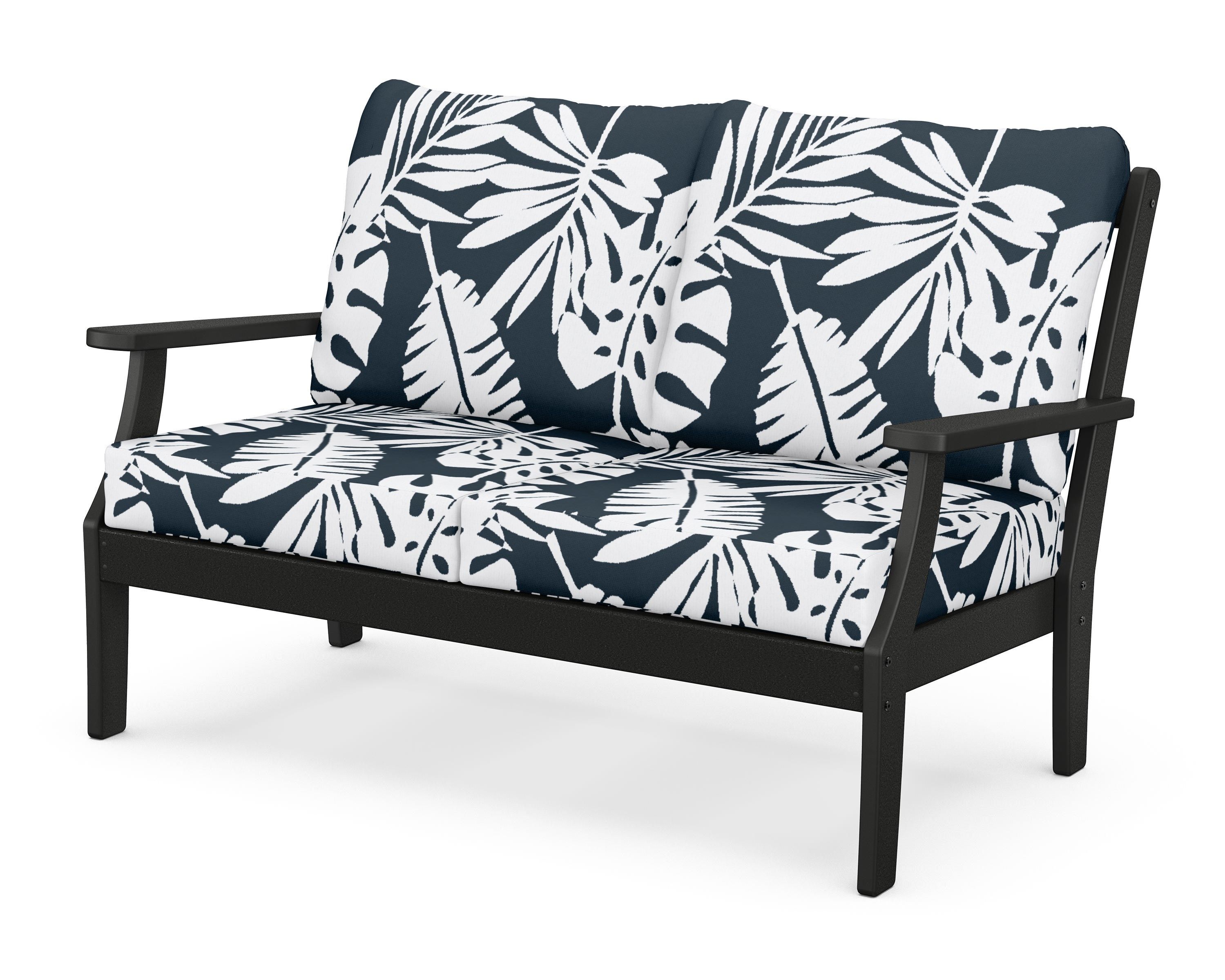 POLYWOOD® Braxton Deep Seating Loveseat in Black / Leaf Marine Indigo