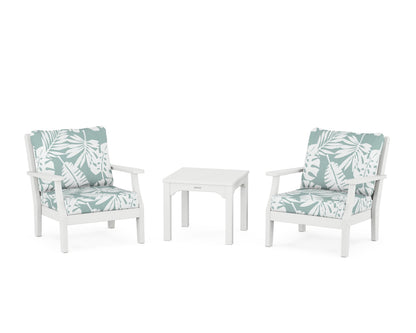 Martha Stewart by POLYWOOD® Chinoiserie 3-Piece Deep Seating Set in White / Leaf Glacier Spa