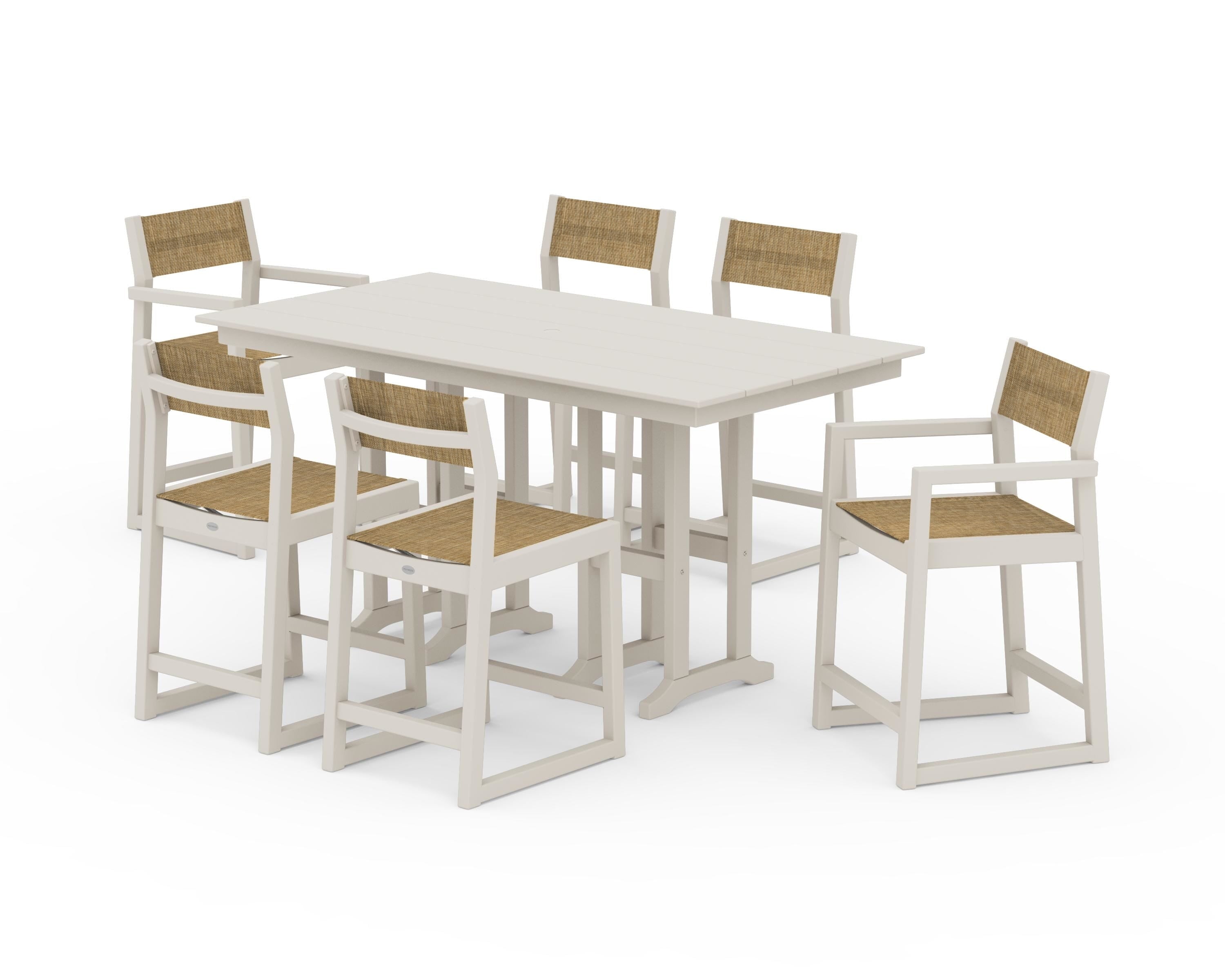 POLYWOOD® EDGE Sling 7-Piece Farmhouse Counter Set in Sand / Burlap Sling
