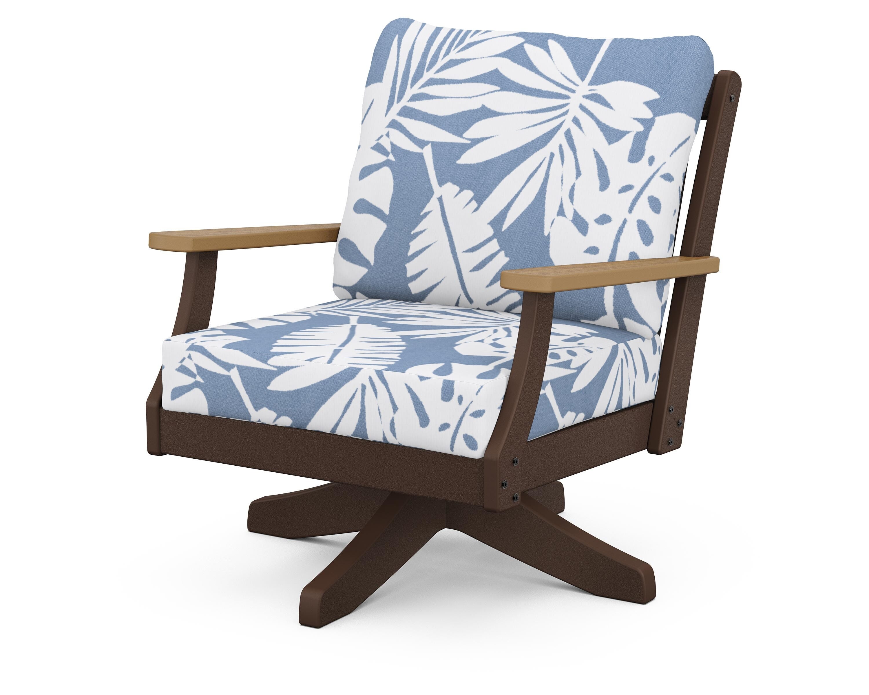 POLYWOOD® Braxton Deep Seating Swivel Chair in Mahogany / Natural / Leaf Sky Blue