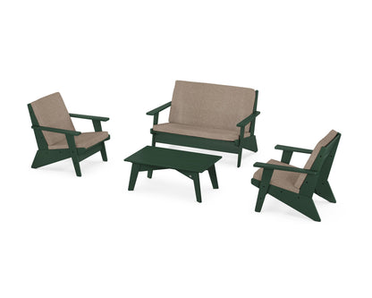 POLYWOOD® Riviera Modern Lounge 4-Piece Set in Green / Spiced Burlap