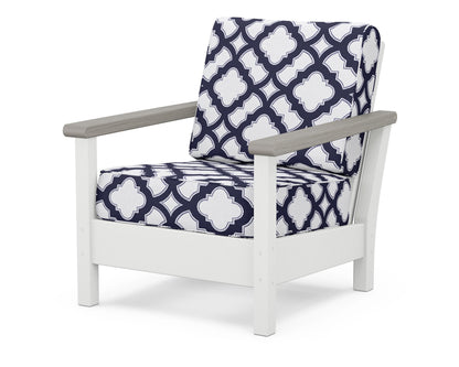 POLYWOOD® Harbour Deep Seating Chair in White / Driftwood / Trellis Navy