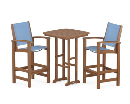 POLYWOOD® Coastal 3-Piece Bar Set in Teak / Poolside Sling