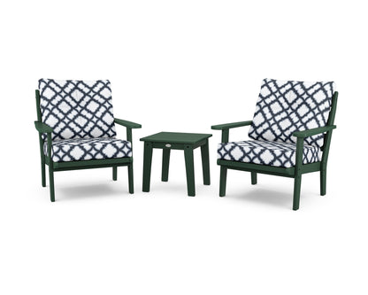 POLYWOOD® Lakeside 3-Piece Deep Seating Chair Set in Green / Trellis Marine Indigo