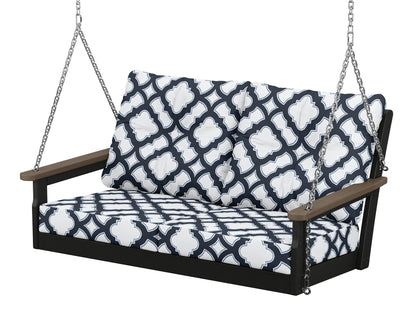 POLYWOOD® Vineyard Deep Seating Swing in Black / Kona / Trellis Marine Indigo