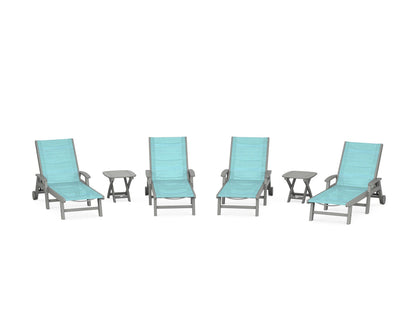 POLYWOOD® Coastal Chaise 6-Piece Set with Wheels in Slate Grey / Dupioni Aquamarine Sling