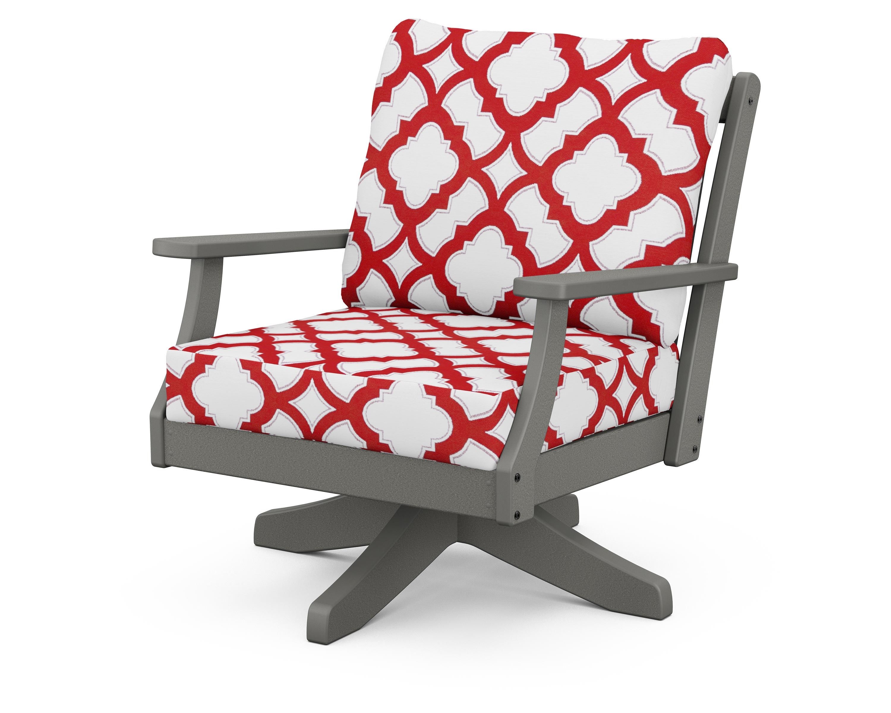 POLYWOOD® Braxton Deep Seating Swivel Chair in Slate Grey / Trellis Crimson