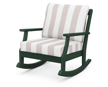 POLYWOOD® Braxton Deep Seating Rocking Chair in Green / Cabana Stripe Dune Burlap