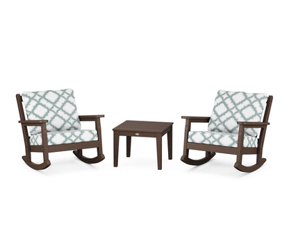 POLYWOOD® Chippendale 3-Piece Deep Seating Rocker Set in Mahogany / Trellis Glacier Spa