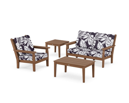 POLYWOOD® Chippendale 4-Piece Deep Seating Set in Teak / Leaf Navy
