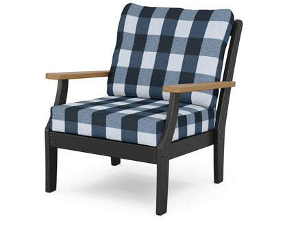 POLYWOOD® Braxton Deep Seating Chair in Black / Natural / Buffalo Plaid Marine Indigo