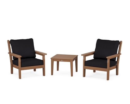 POLYWOOD® Chippendale 3-Piece Deep Seating Set in Teak / Midnight Linen
