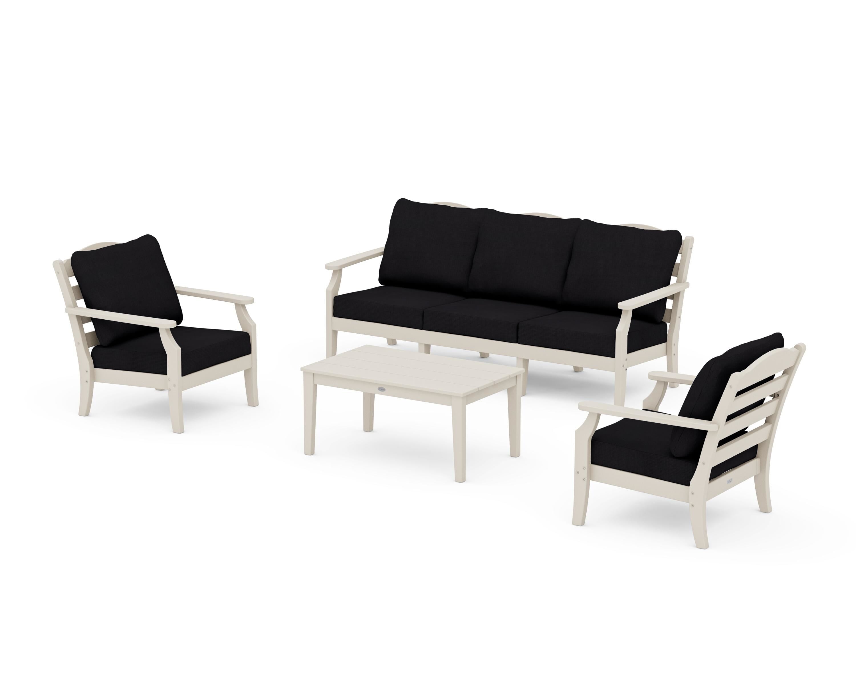 Draper James™ by  POLYWOOD® Savannah 4-Piece Deep Seating Set with Sofa in Sand / Midnight Linen
