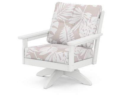 POLYWOOD® Vineyard Deep Seating Swivel Chair in White / Leaf Dune Burlap