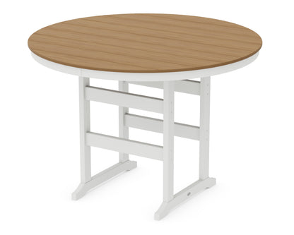 POLYWOOD® 60" Round Farmhouse Bar Table in White / Natural